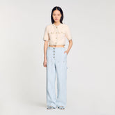 Short-sleeved tweed jacket Ecru / Pink Sandro Women