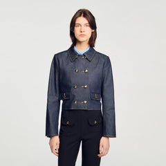 Denim tailored jacket Deep Blue Sandro Women
