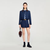 Cropped jacket with leather collar Navy Blue Sandro Women