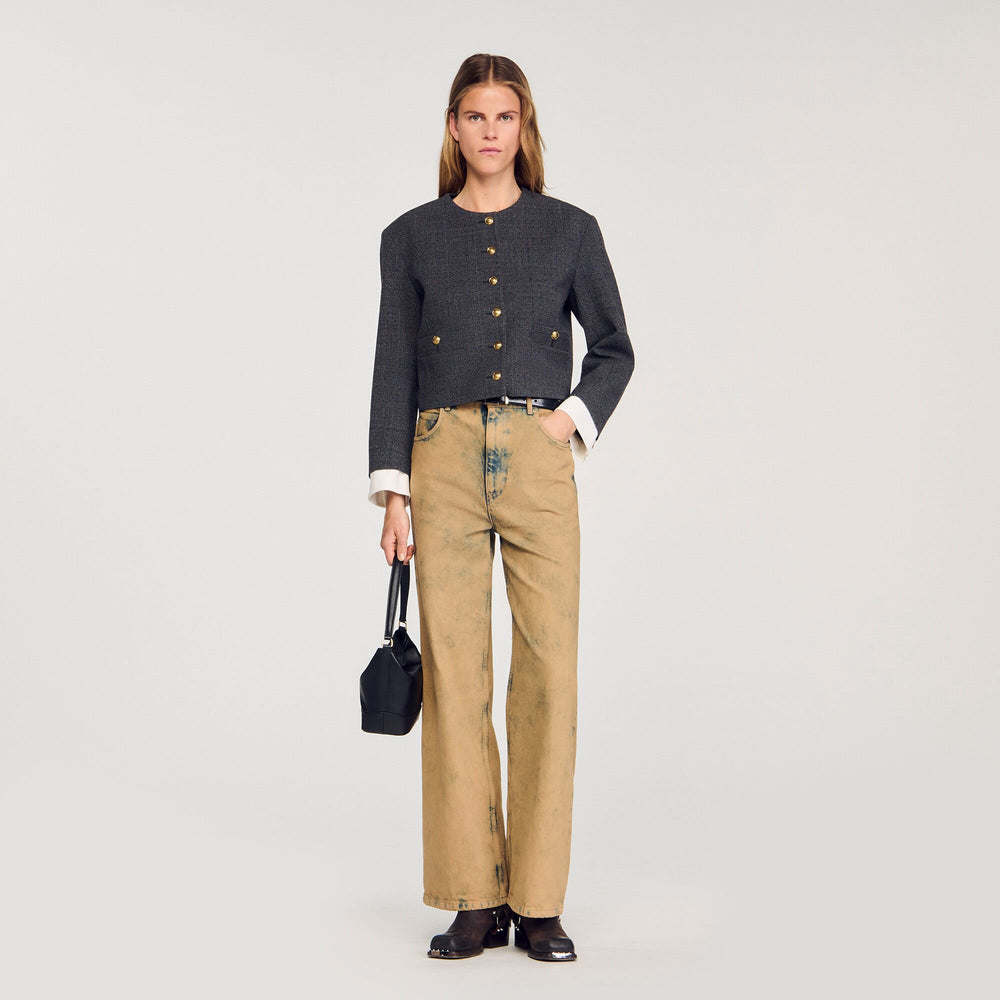 Rhinestone tailored jacket Grey / Brown Sandro Women