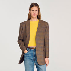 Oversized checked jacket Ocher / Blue Sandro Women