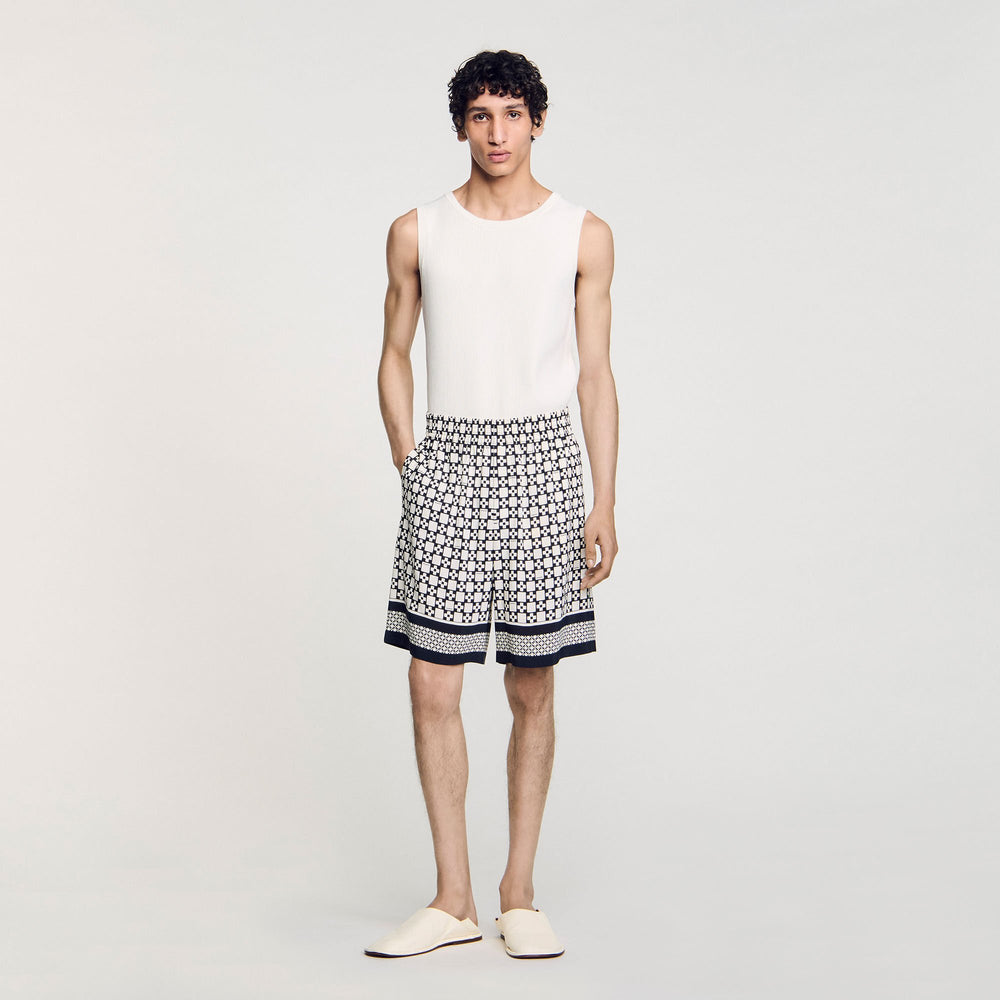 Square Cross flowy bermuda shorts Black Sandro Men
