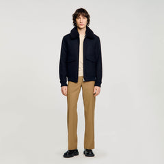 Wool aviator jacket Navy Blue Sandro Men