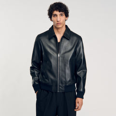 Plain leather jacket Black Sandro Men