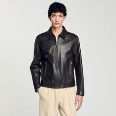 Distressed-look leather jacket Moka. Sandro Men