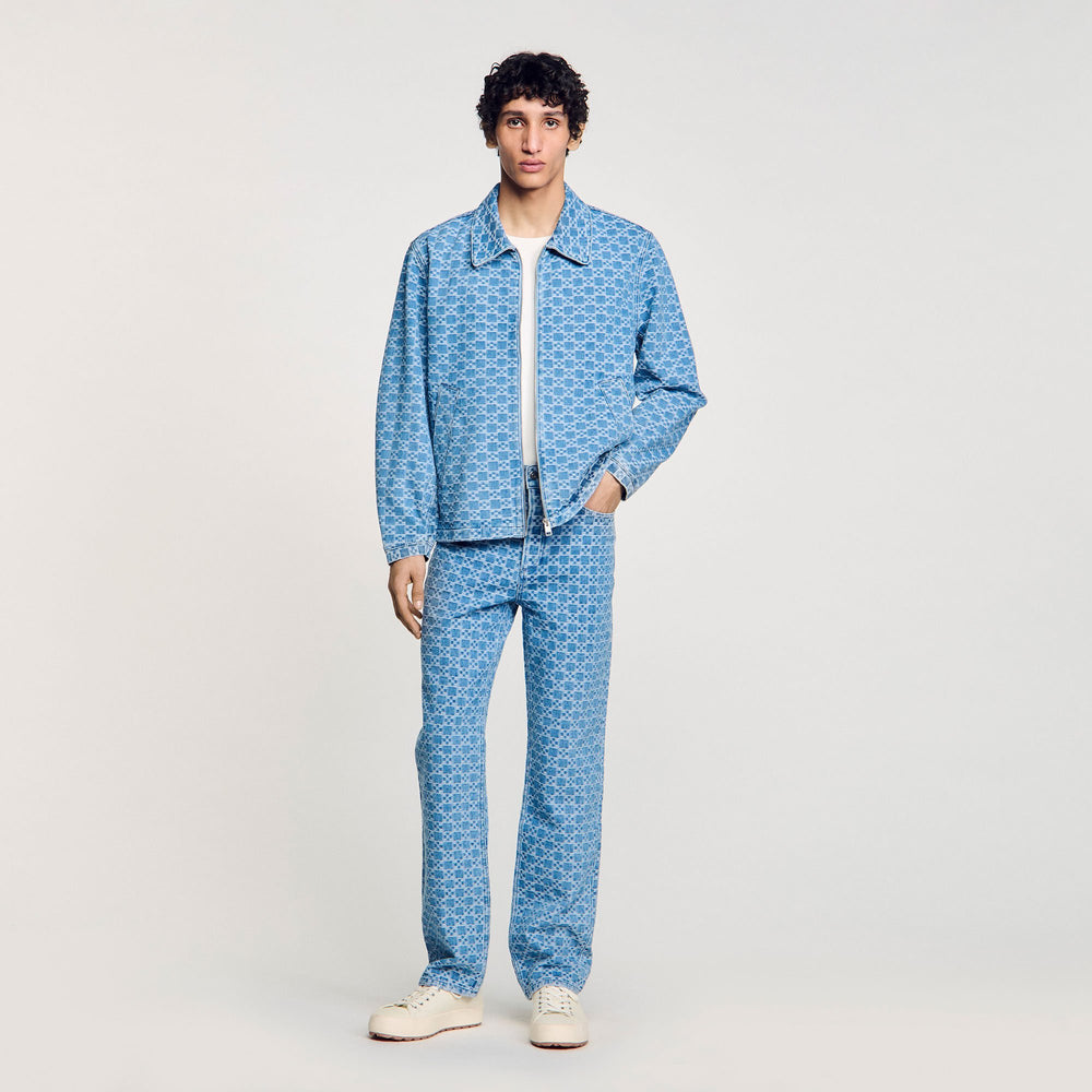 Square cross denim jacket Blue Vintage - Denim Sandro Men