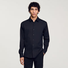 Fitted stretch cotton shirt Black Sandro Men
