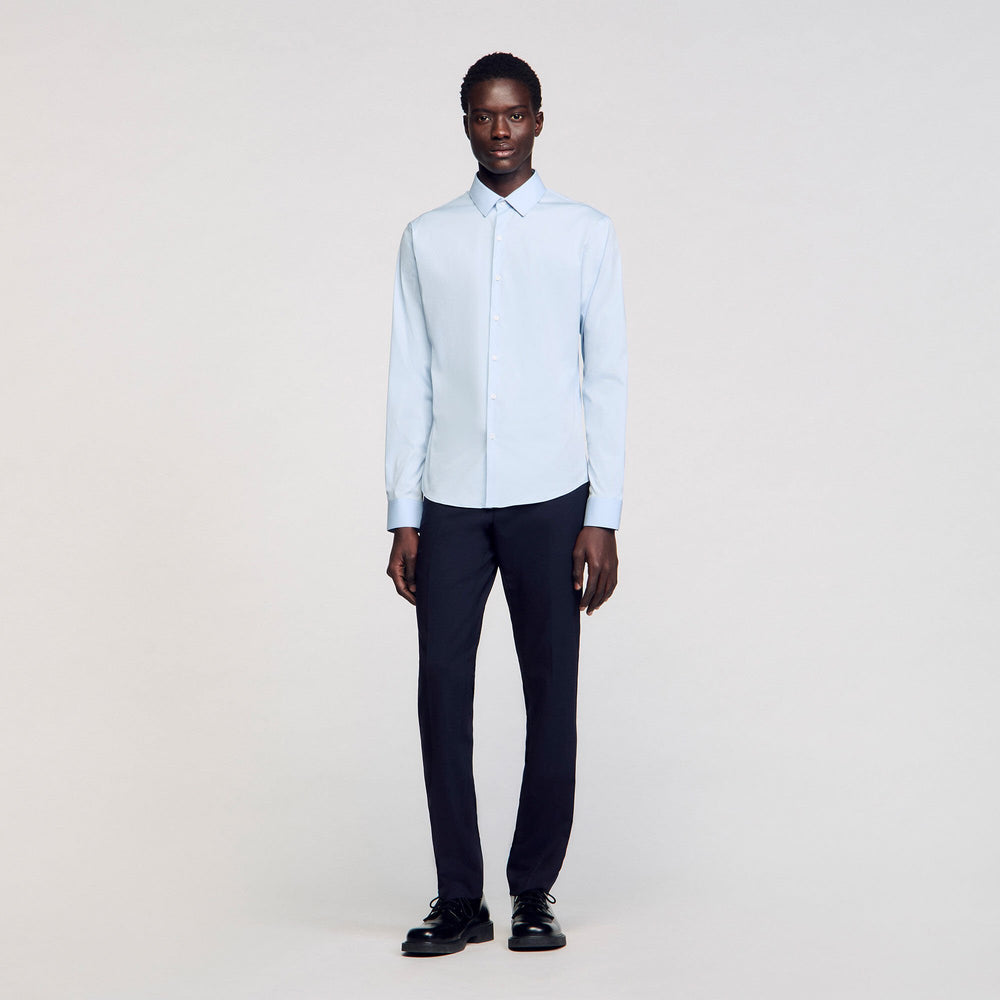 Fitted stretch cotton shirt Sky Blue Sandro Men