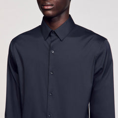 Fitted stretch cotton shirt Navy Blue Sandro Men