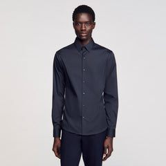 Fitted stretch cotton shirt Navy Blue Sandro Men