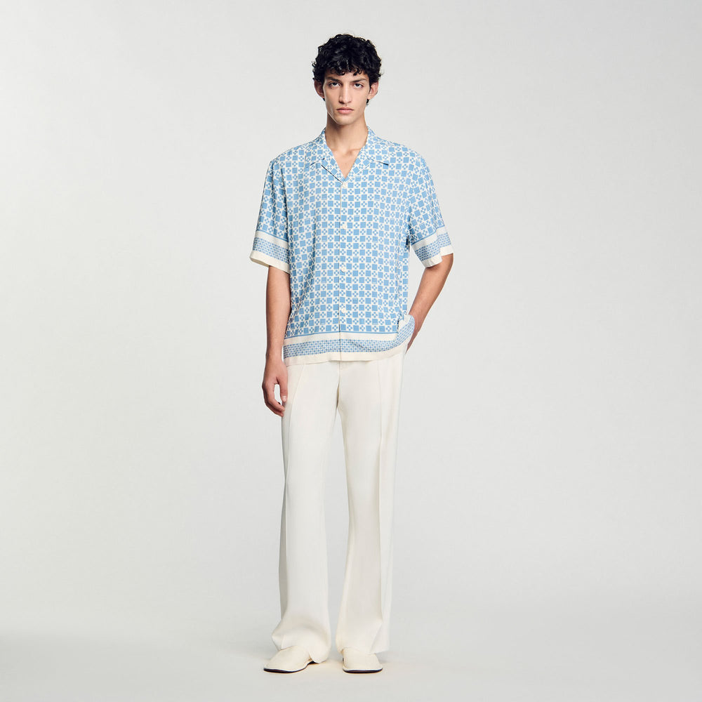 Square Cross motif flowing shirt Blue Sky Sandro Men