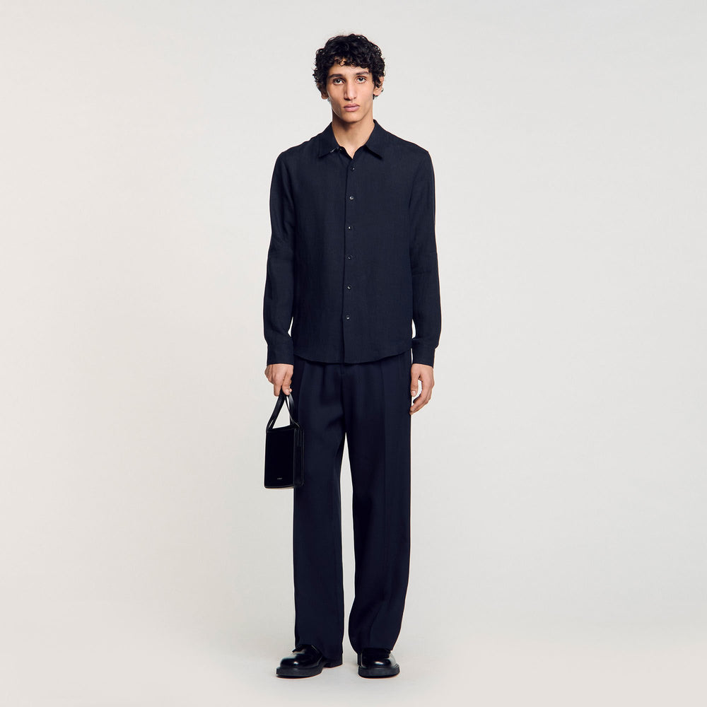 Linen shirt Navy Blue Sandro Men