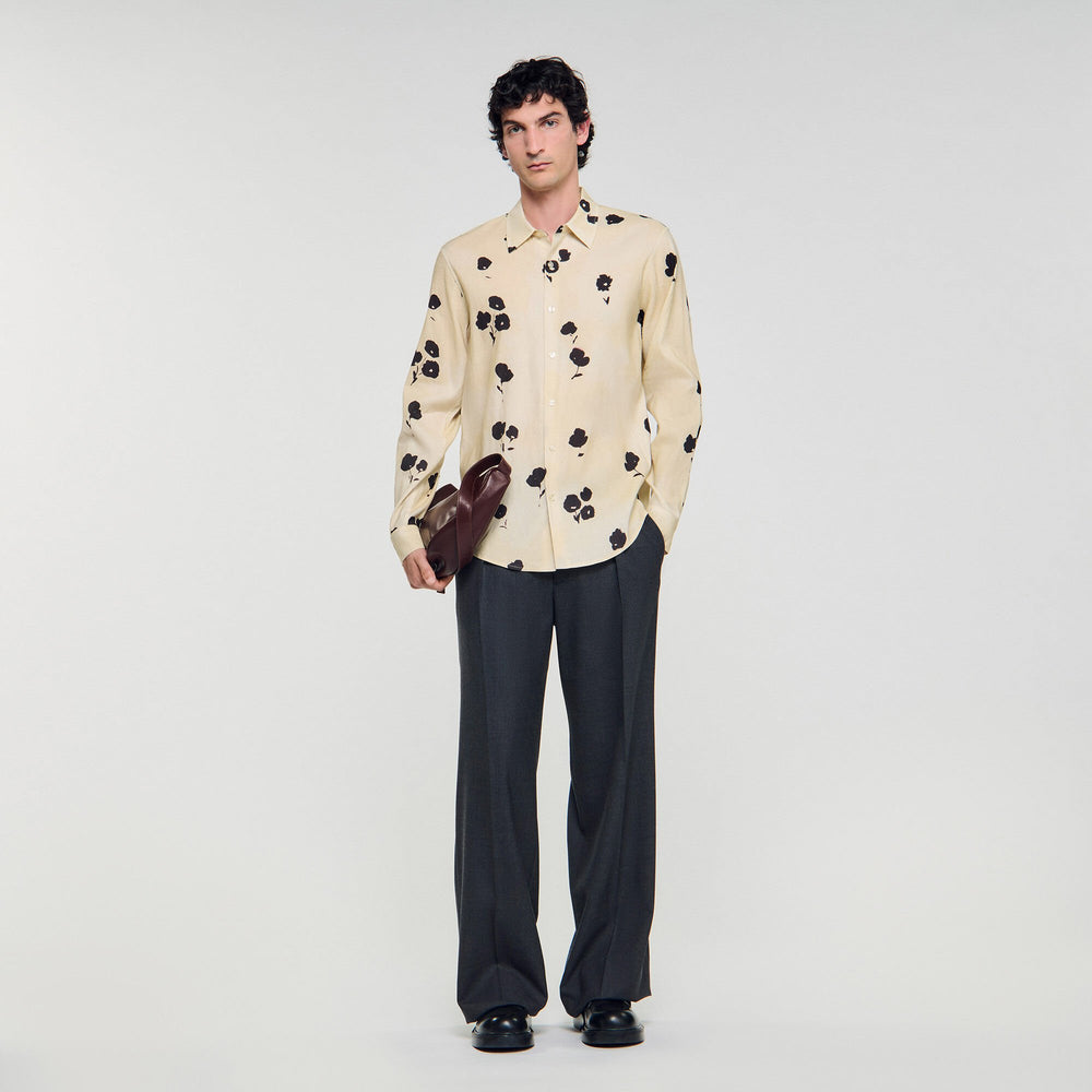 Floral print linen shirt Off White Sandro Men