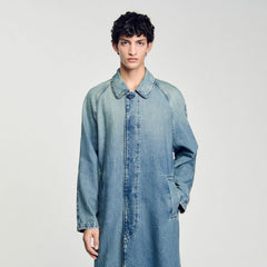 Long faded denim coat Blue Vintage - Denim Sandro Men