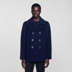 Straight-fit wool-blend coat Navy Blue Sandro Men