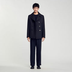 Wool blend peacoat Navy Blue Sandro Men
