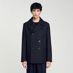 Wool blend peacoat Navy Blue Sandro Men