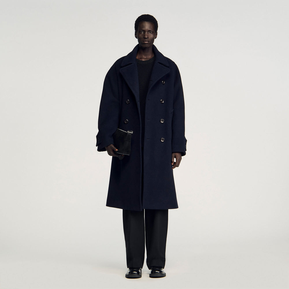 Double-breasted wool coat Navy Blue Sandro Men