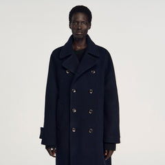 Double-breasted wool coat Navy Blue Sandro Men