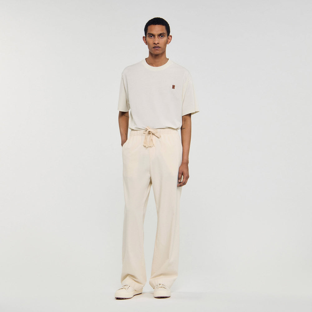 Wide-leg elasticated cotton trousers Butter Cream Sandro Men