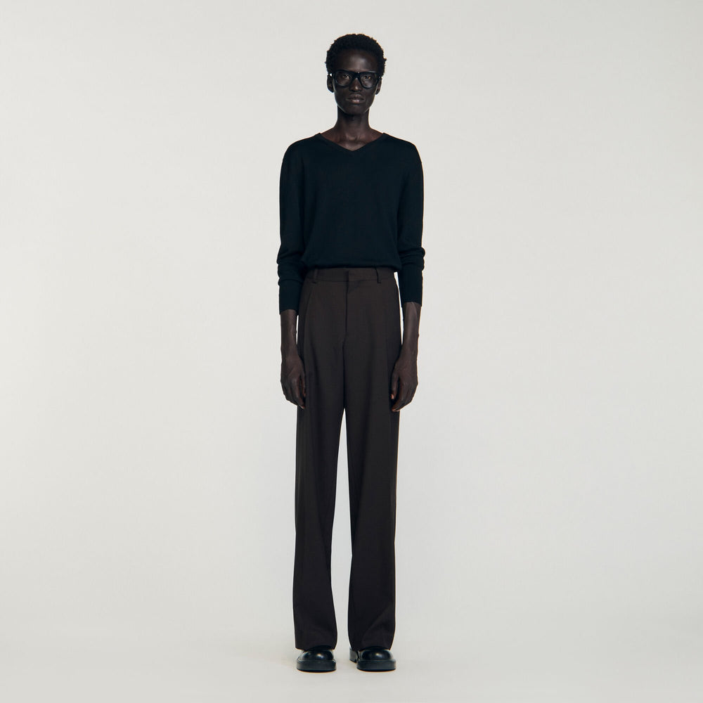 Wool suit trousers Chocolate Sandro Men