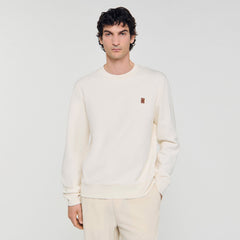 Oversized sweatshirt with leather patch Butter Cream Sandro Men