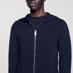 Zipped cardigan with hood Navy Blue Sandro Men