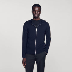 Zipped cardigan with hood Navy Blue Sandro Men