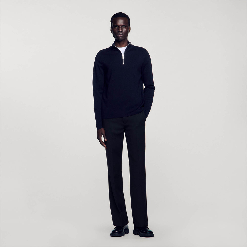 Wool sweater with zipped collar Carbon Black Sandro Men