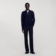 Wool sweater with zipped collar Carbon Black Sandro Men
