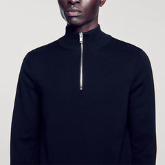 Wool sweater with zipped collar Carbon Black Sandro Men
