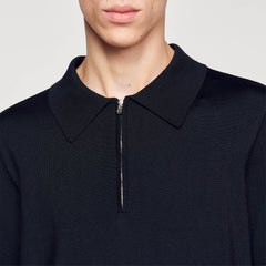 Knitted polo shirt with zip collar Black Sandro Men