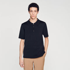 Knitted polo shirt with zip collar Black Sandro Men