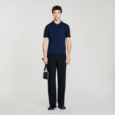 Knitted polo shirt with zip collar Navy Blue Sandro Men