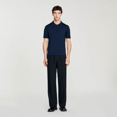 Knitted polo shirt with zip collar Navy Blue Sandro Men
