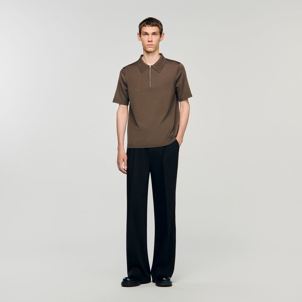 Knitted polo shirt with zip collar Caramel Sandro Men