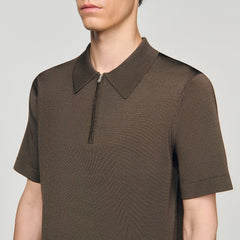 Knitted polo shirt with zip collar Caramel Sandro Men
