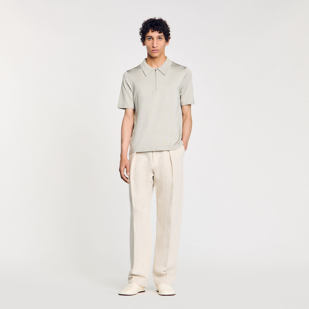 Knitted polo shirt with zip collar Steel Sandro Men