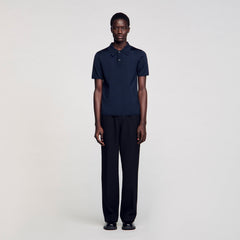 Short-sleeve knitted polo shirt Navy Blue Sandro Men