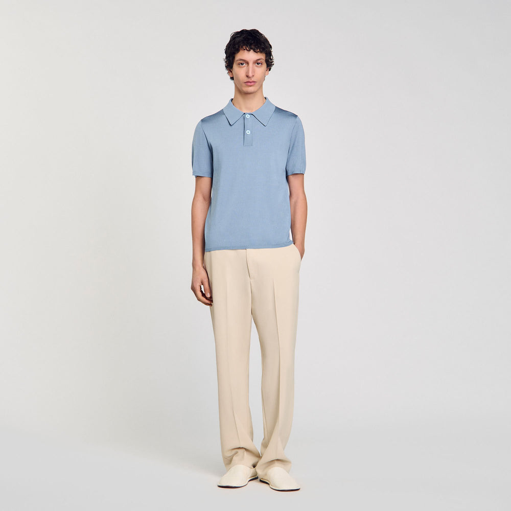 Short-sleeve knitted polo shirt Chambray Sandro Men