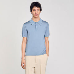 Short-sleeve knitted polo shirt Chambray Sandro Men
