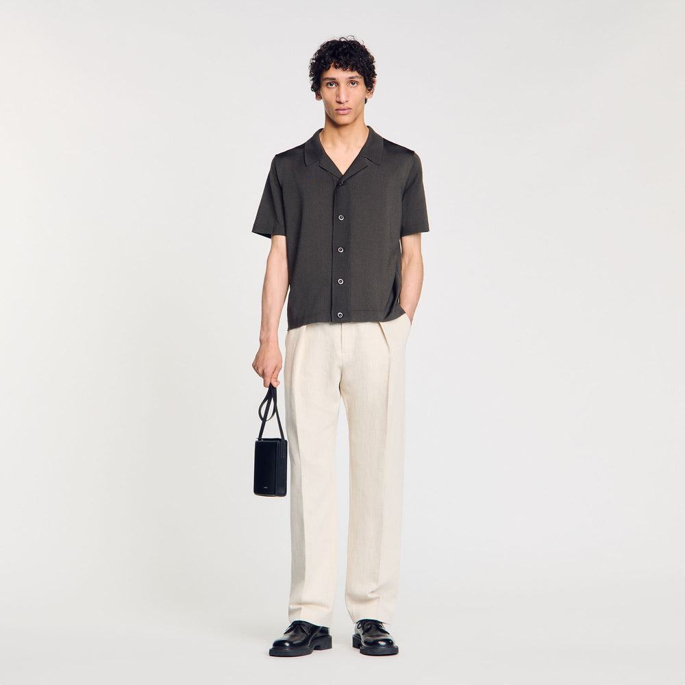 Short-sleeved shirt Dark Kaki. Sandro Men