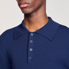 Rib knit polo shirt Royal Blue Sandro Men