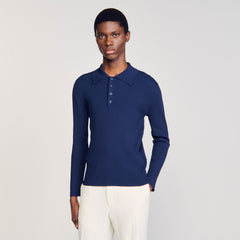 Rib knit polo shirt Royal Blue Sandro Men