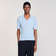 Rib knit polo shirt Blue Sky Sandro Men