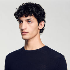 Textured knit sweater Navy Blue Sandro Men