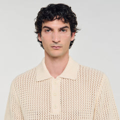 Cotton shirt with polo collar Butter Cream Sandro Men