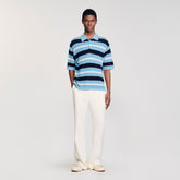 Striped knit polo shirt Chambray Sandro Men