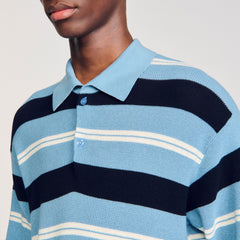 Striped knit polo shirt Chambray Sandro Men