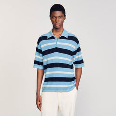 Striped knit polo shirt Chambray Sandro Men
